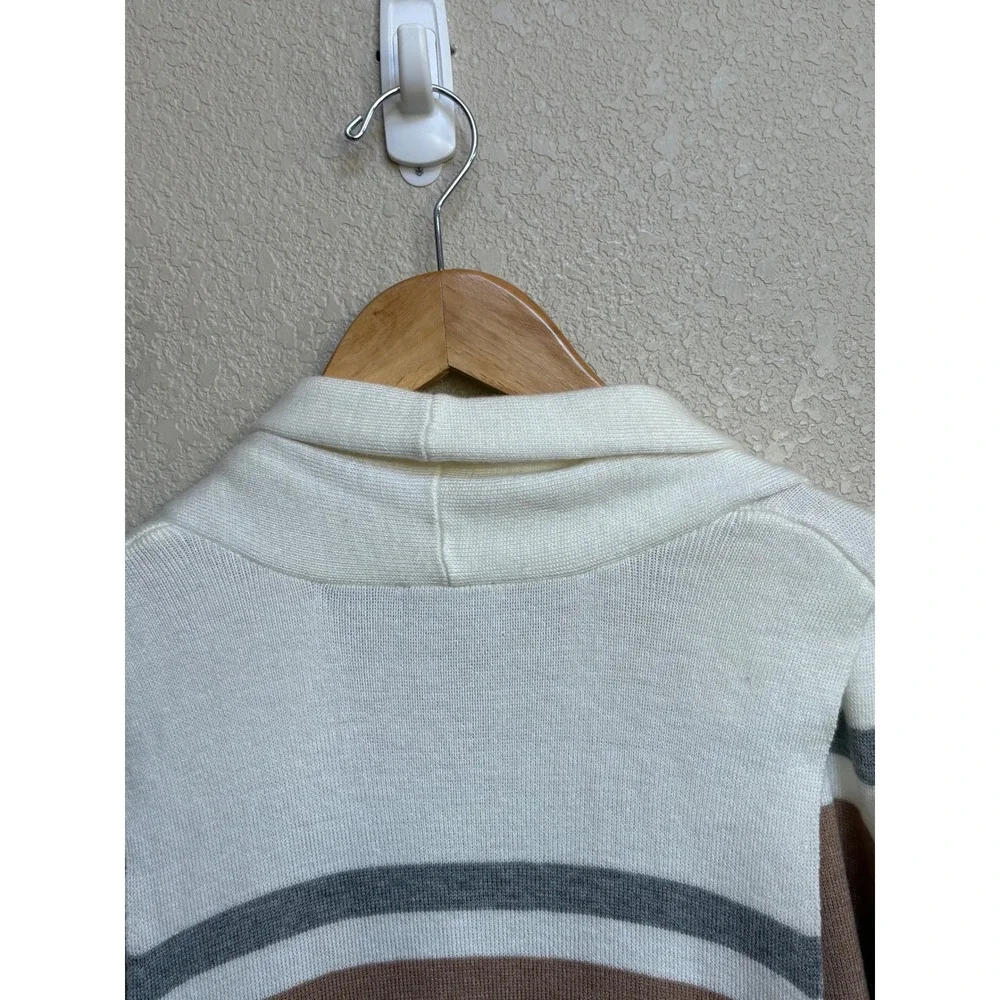 Chico's Striped Fringe Hem Open Front Longline Cardigan Vest Size 1 Medium